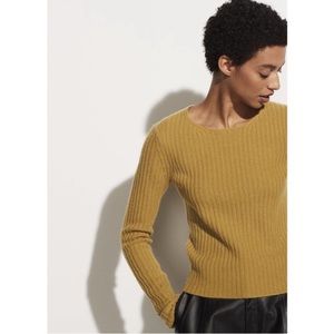 Vince Ribbed Fitted Wool Cashmere Blend Sweater Chartreuse Size Medium